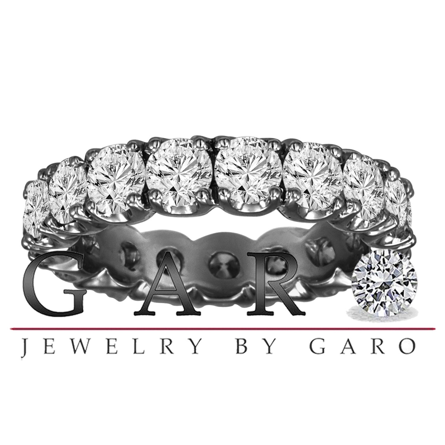 2.85 Carat Certified 14K Black Gold Vintage Style Wedding & Anniversary Eternity Diamond Band  Handmade