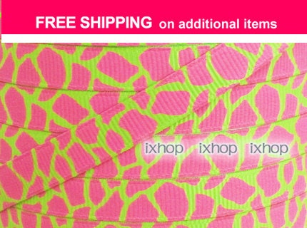 5 yards 3/8" 9mm Giraffe Spot Hot Pink Animal Grosgrain Ribbon 7100/97 ..... FREE SHIPPING on additional items