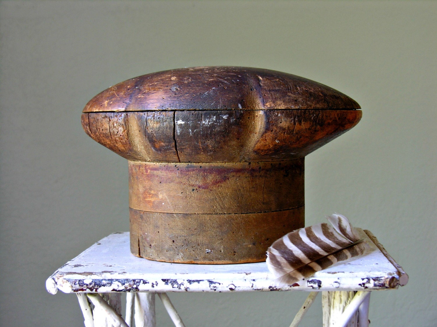Wooden Hat Block Chef's Toque Unique Shape Antique Milliner's Form Wood Sculpture Mushroom Popover