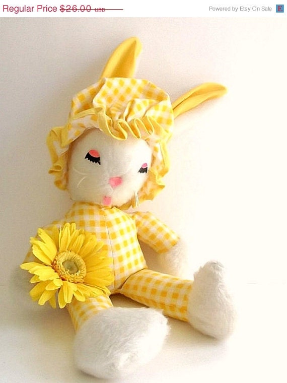 CLOSING SALE Reduced 50% Vintage 1960s Stuffed Retro Rabbit Toy