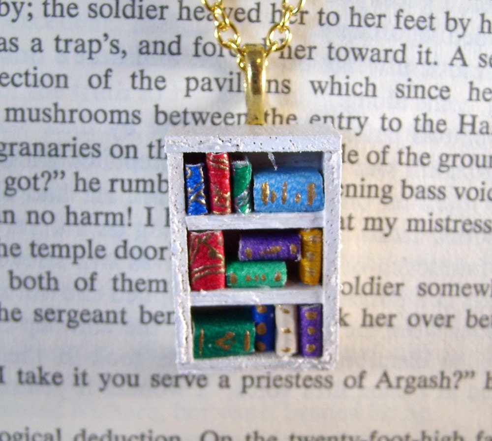 Miniature Bookcase Necklace Mini Book Case Charm