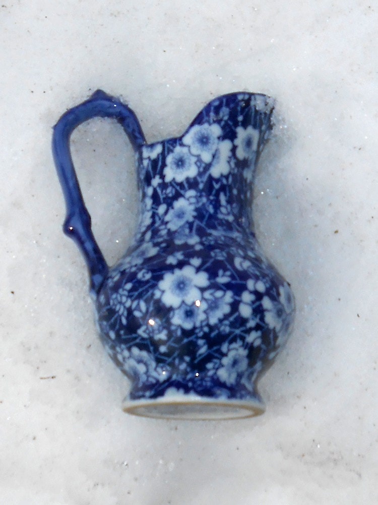 Vintage Blue Floral Dutch Delft Ware Ewer Milk Pitcher or Vase