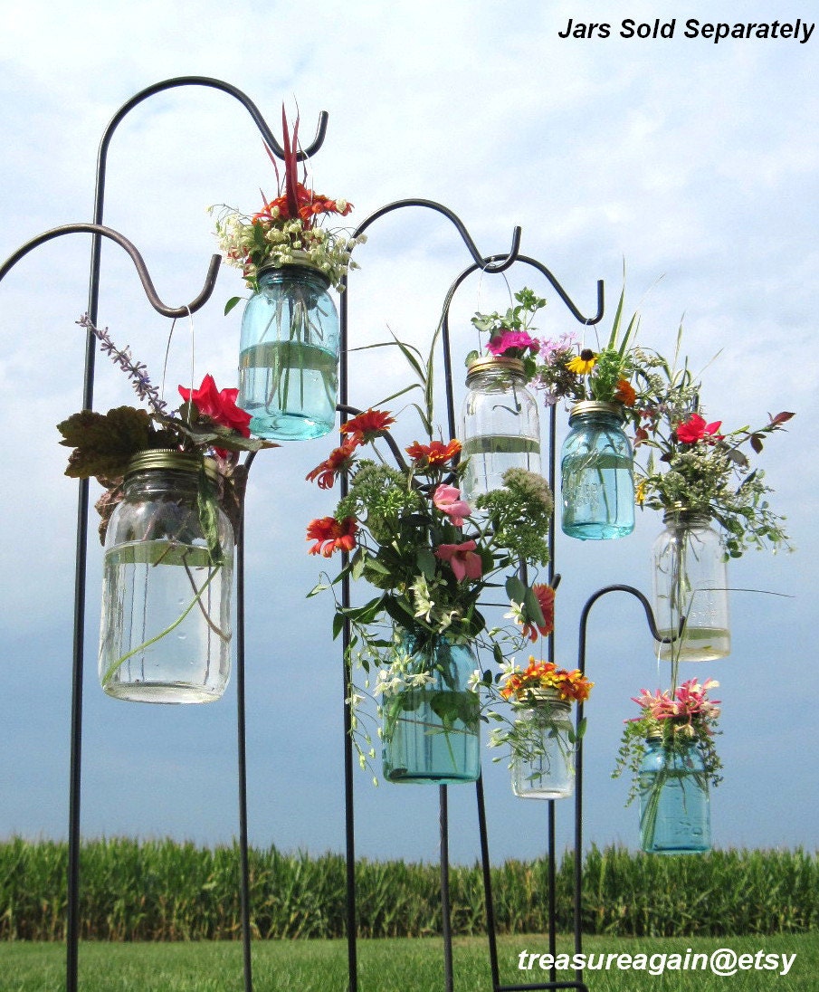 Wedding Isle Mason Jar DIY Hanging Flower Vases or Lanterns 8 Gold or Silver Hanging Flower Lids, Wedding, Party, Outdoor Event, No Jars
