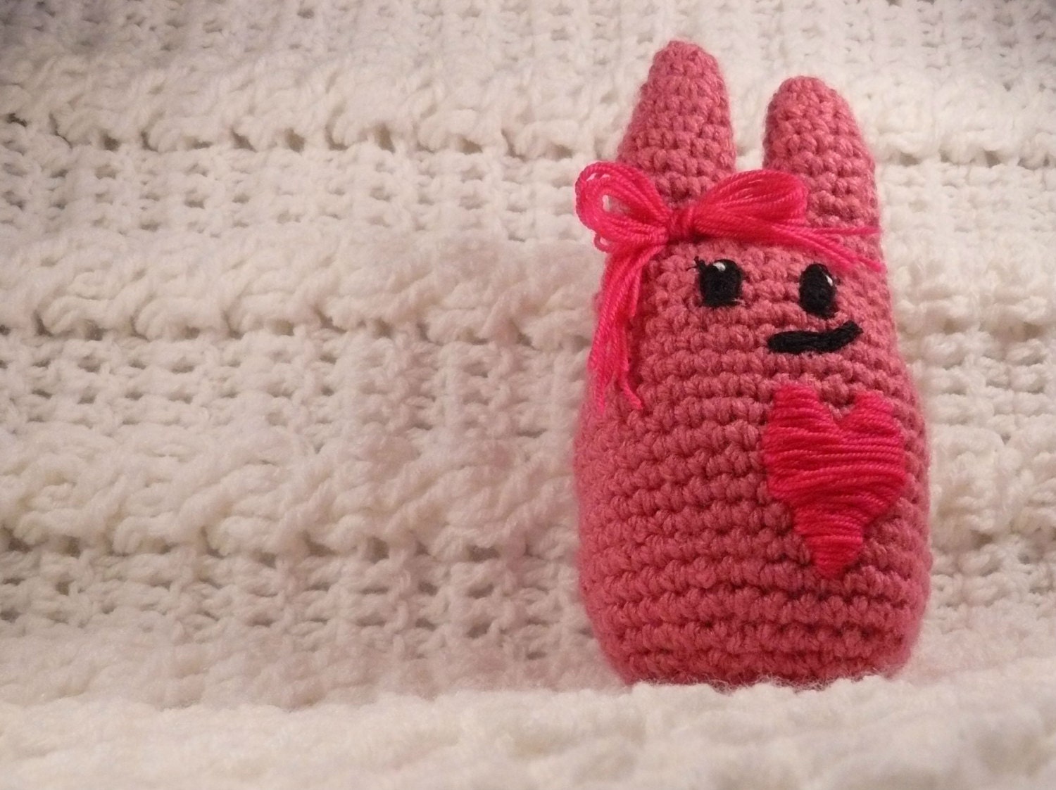 Valentine's Day Pink Bunny, Amigurumi bunny with pink bow