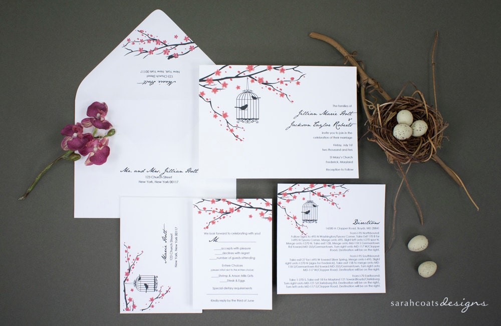 Victorian Wedding Birds - Wedding Invitation and Response Card (Sample)