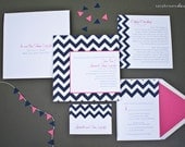 Chevron Wedding Invitation Suite (Deposit) - Navy and Pink