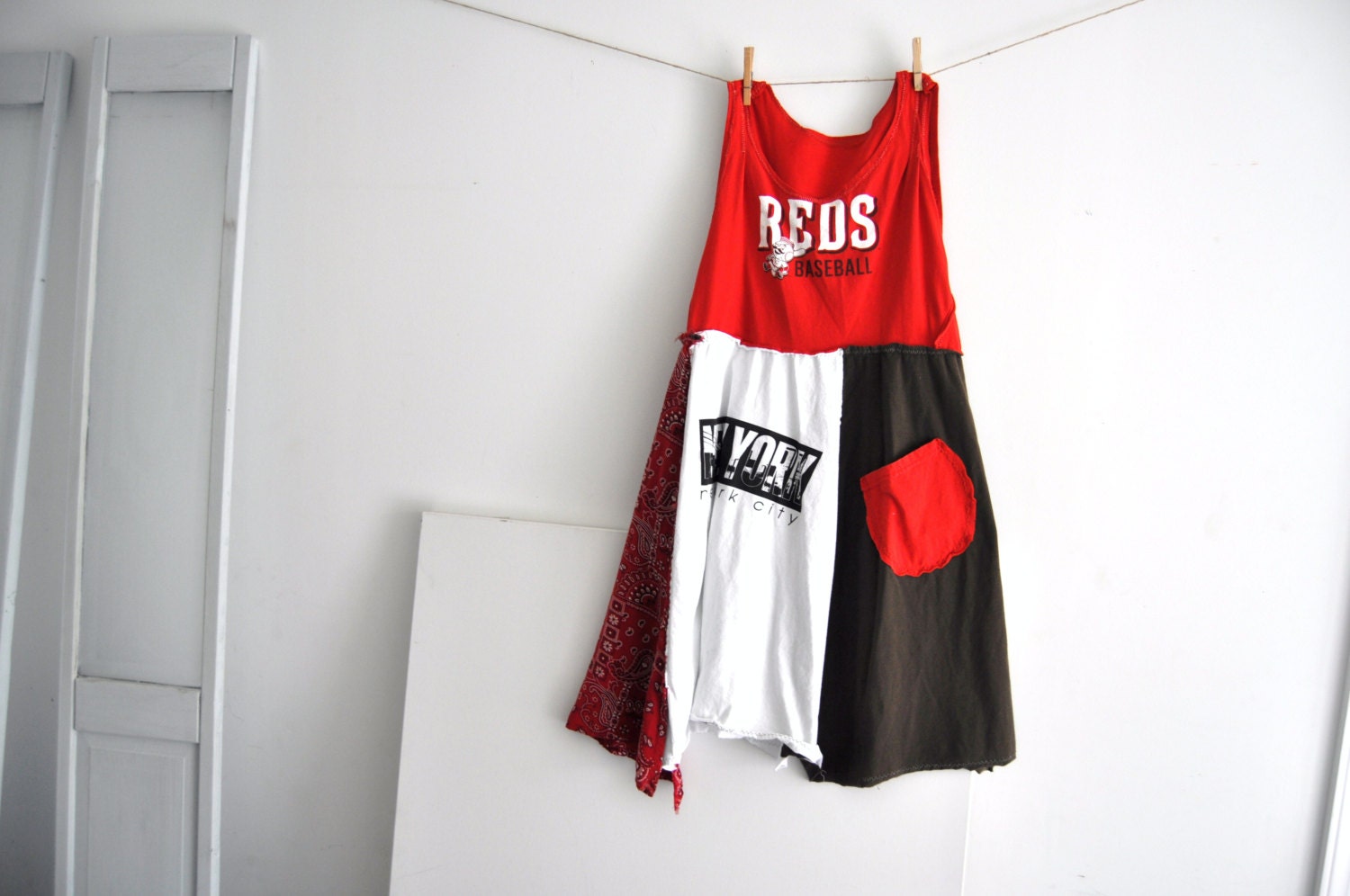 Baseball Tshirt Dress Alabama Chanin Pattern upcycled aline plus size dress New York bandana coachella festival wear beach dress