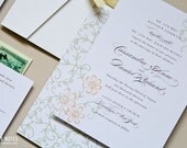 Garden Pink and Green Floral Invitations - Antique Garden - Hand Drawn Flowers - Wedding Invitation Sample Set