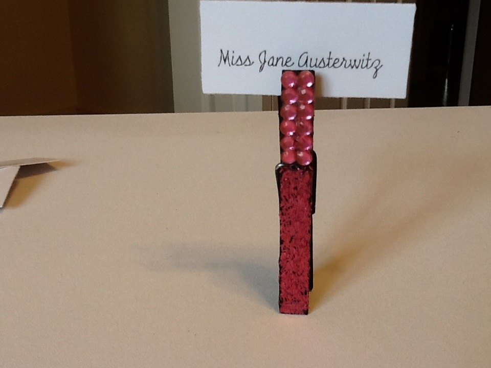 Hand Painted and Glittered Clothespin Place Card Holders with Place Cards