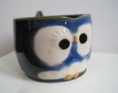 Hooter Owl Mug (Connor) in Bright rainforest Blue Handmade Stoneware - ready to ship