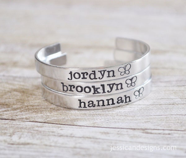 Personalized Girl's Bracelet- Hand Stamped with the Name of your choice & a Butterfly