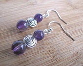 Amethyst and Silver Spiral Dangly Earrings