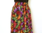 1980s Skirt / 80s Colorful Sheer Over Black High Waist Skirt / Small