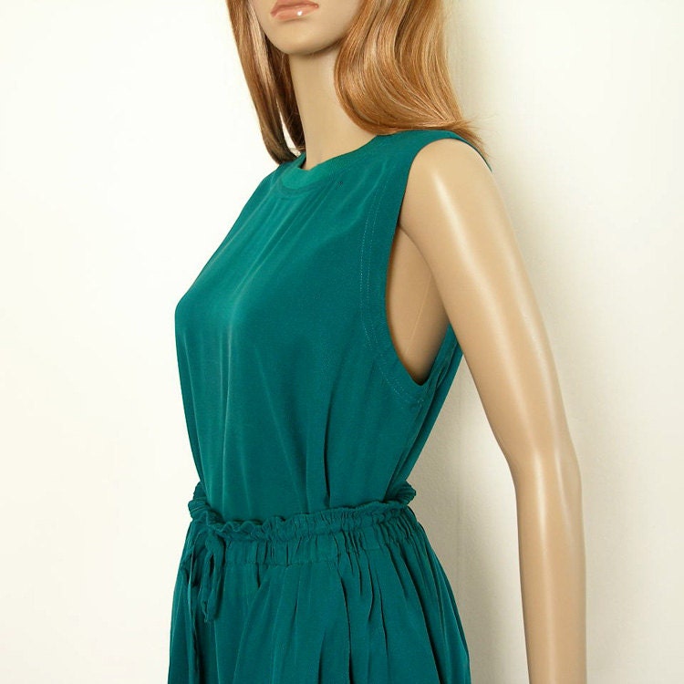 1980s Shorts Set / 80s TEAL Green Walking Shorts and Tank Top / M to L