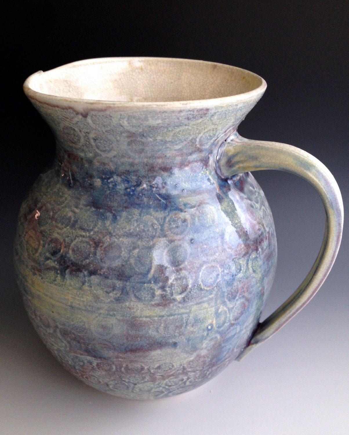 Handmade Large stoneware pitcher with textured design by Leslie Freeman