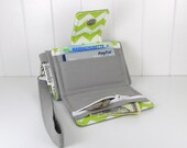 The Errand Runner - Cell Phone Wallet - Wristlet - for iPhone/Android - Gray/Chevron in Chartreuse