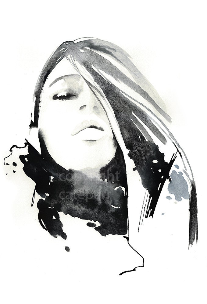 Print of Watercolour Portrait Illustration 13" x 19". Titled: Grey