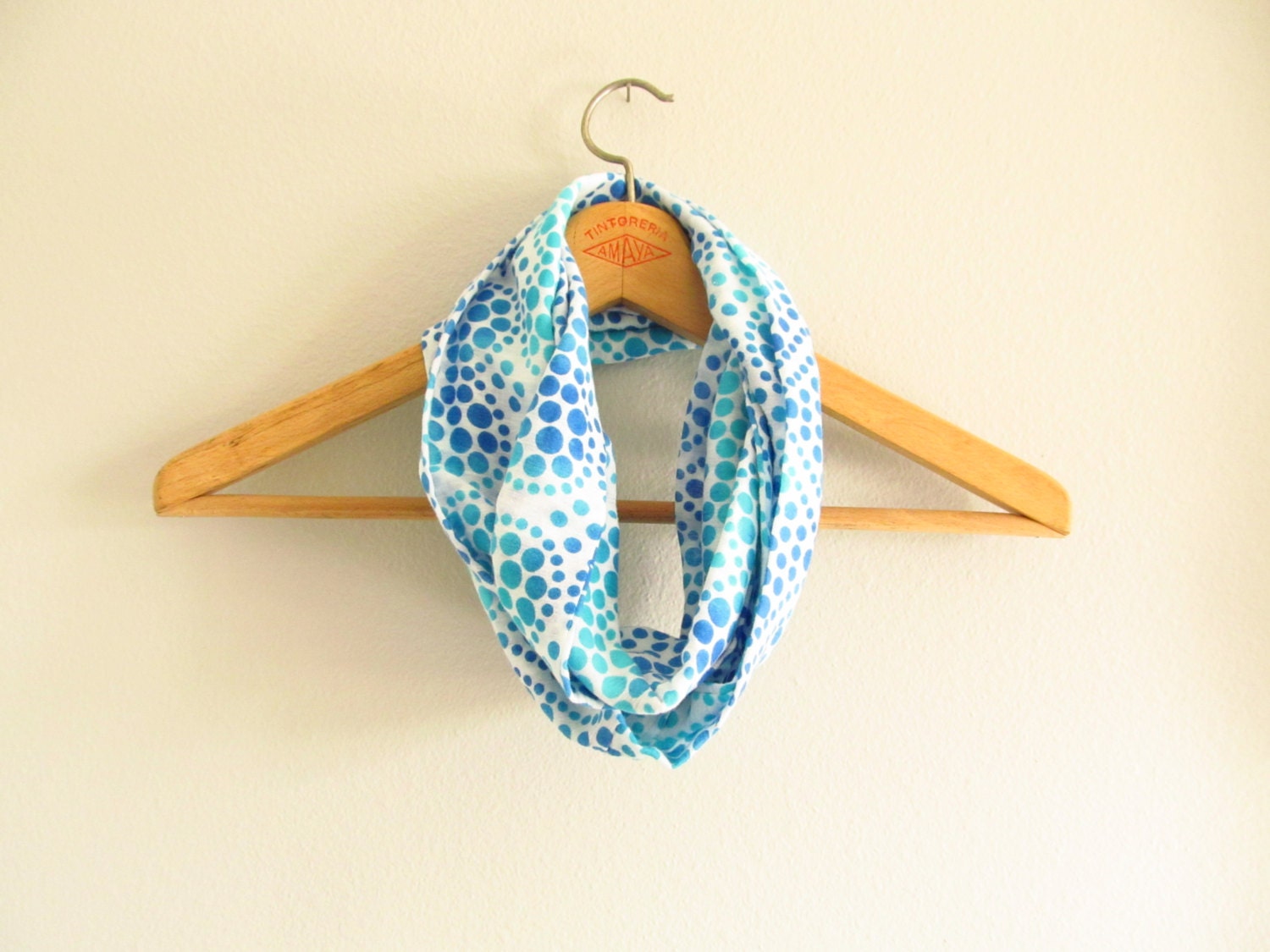 Blue Polka Dot Infinity Scarf  - Blue Scarf - Infinity - Dot Scarf - Polka Dot Scarf - Cotton Scarf