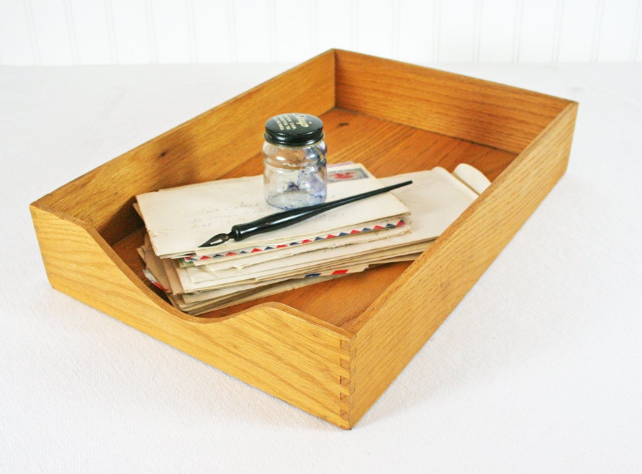 Vintage Office, Wood Desk Organizer, Wood Tray, Mid-Century Office, Industrial Decor