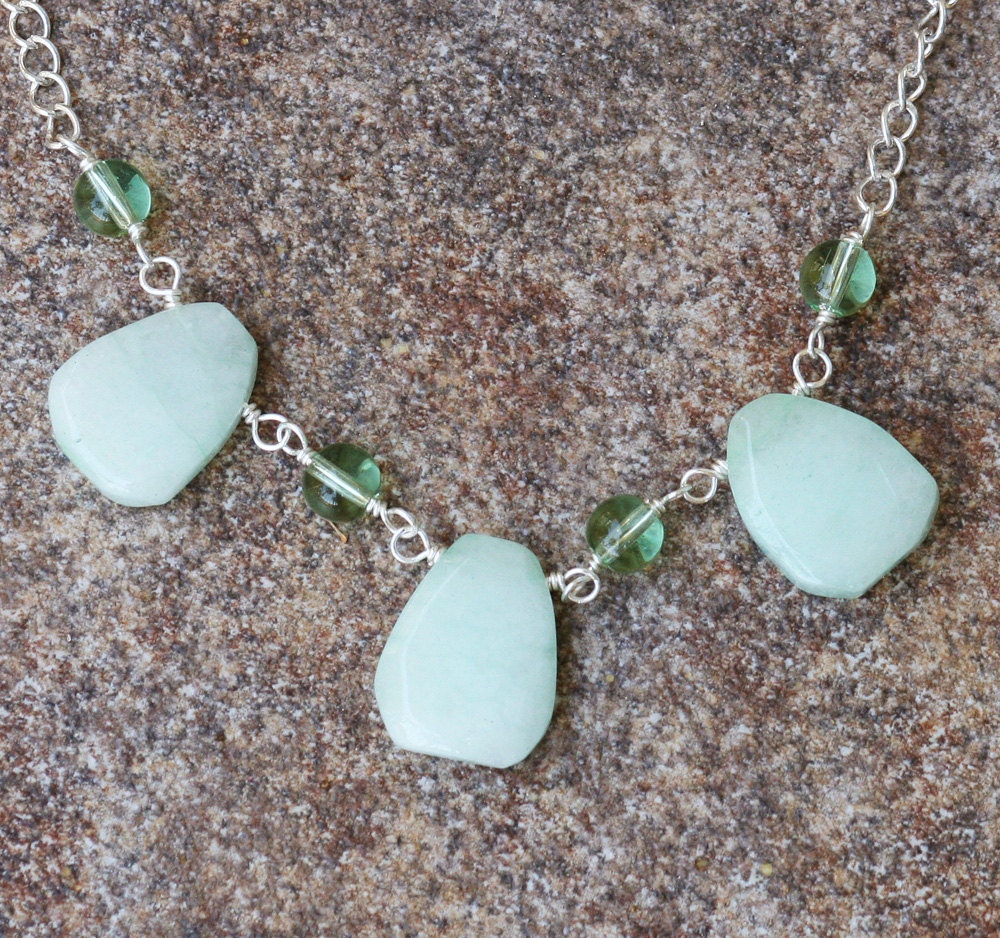 Light Mint Green Necklace, Statement Necklace, Jade, Glass, Natural Stone, Handmade Jewelry