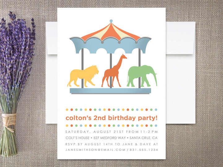 Birthday Party Invitations, Safari Carousel