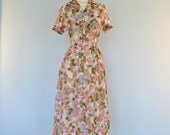 Vintage 1940s Day Dress...Semi Sheer Floral Print MCKETTRICK Day Dress Garden Party Medium