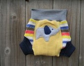 Upcycled Wool Soaker Cover Diaper Cover With Added Doubler Yellow/Blue With Elephant Applique  MEDIUM 6-12M Kidsgogreen