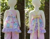 Easter SET Embroidered Ruffled Apron Top & Embroidered Ruffle Pants - size 2t, 3t, 4t
