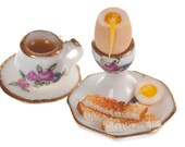boiled egg breakfast with tea for one dollhouse miniature food