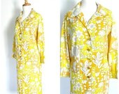 1960s Floral Dress / 60s dress / shirt waist dress  / sheath dress / womens dress / summer wedding  / medium large