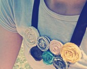Multicolor Rosette Bib Necklace with Ribbon Ties