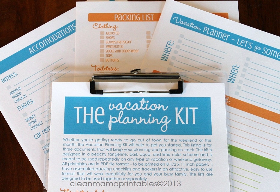 Vacation Planning Kit - 3 documents - INSTANT DOWNLOAD