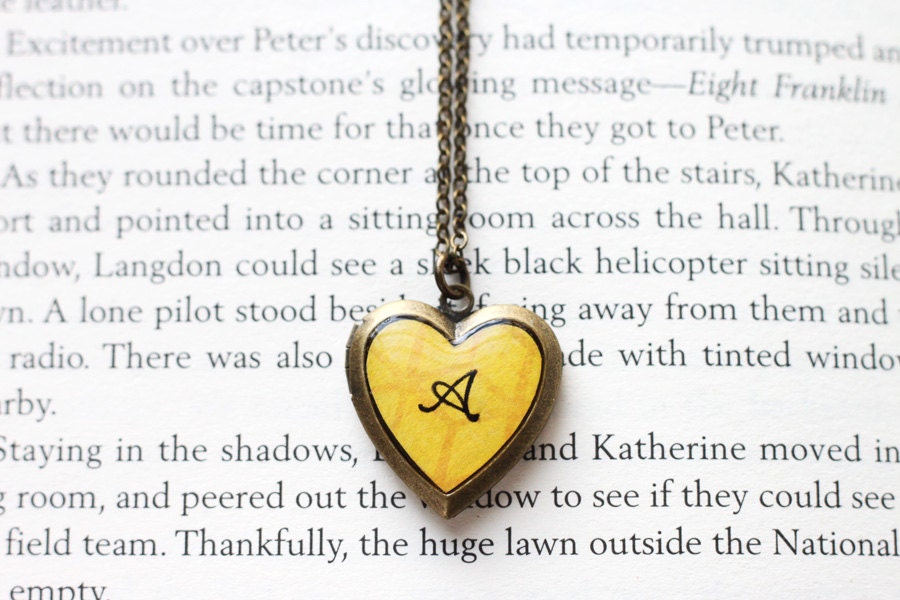 Initial Heart Locket - Custom Personalized Gift for Moms, Sisters, BFFs, Bridesmaids. Monogram Pendant in Antique Brass, Choose Your Color