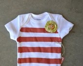 Striped Girl Oneise with shabby chic flower nb  READY TO SHIP