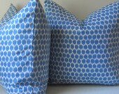 Set of Two - Ikat  Pillow Covers - 20 inch  - Polka Dot - blue and white - decorative pillow - ready to ship