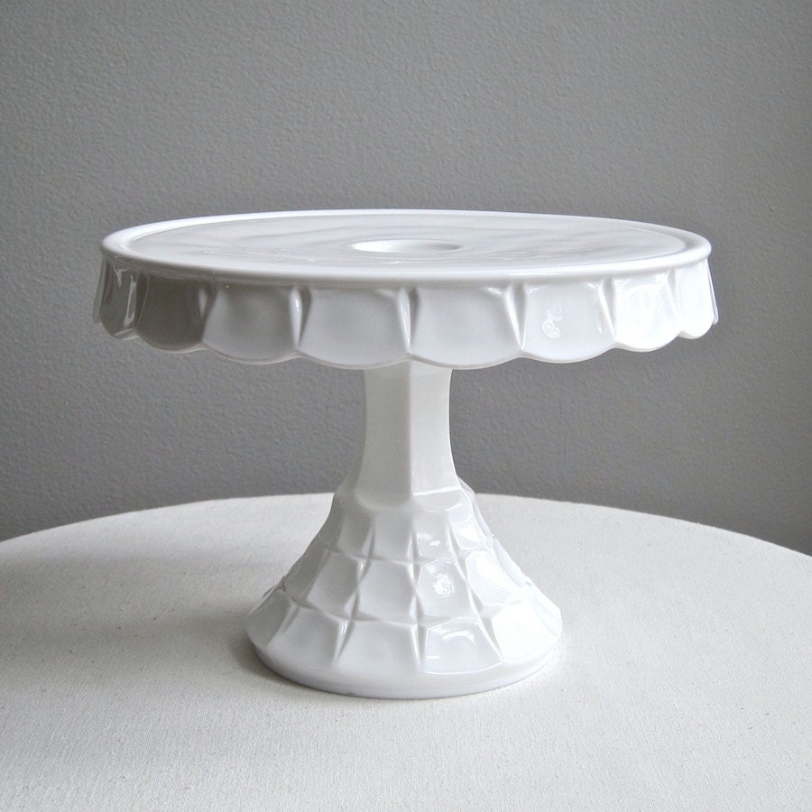 Vintage Milk Glass Cake Stand by Indiana, Constellation Pattern 1960s