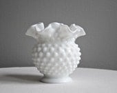 Early Fenton Hobnail Milk Glass Vase -- Medium Round 1950s