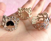 Adjustable Filigree Ring Blank with 8mm Pad (5 pcs / Silver Color) F021