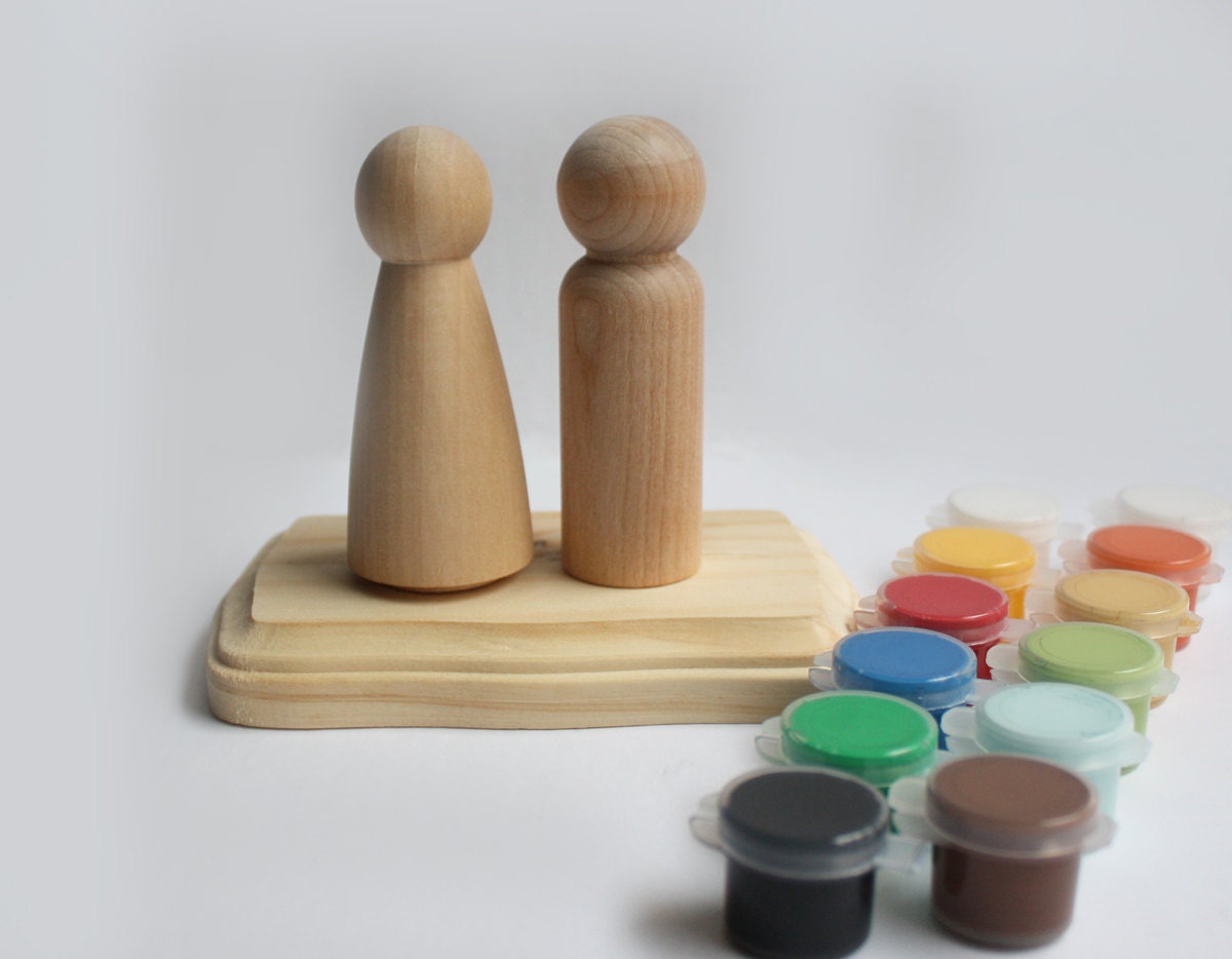 DIY Wedding Cake Topper Kit- Unpainted Wood Bride and Groom Doll Couples
