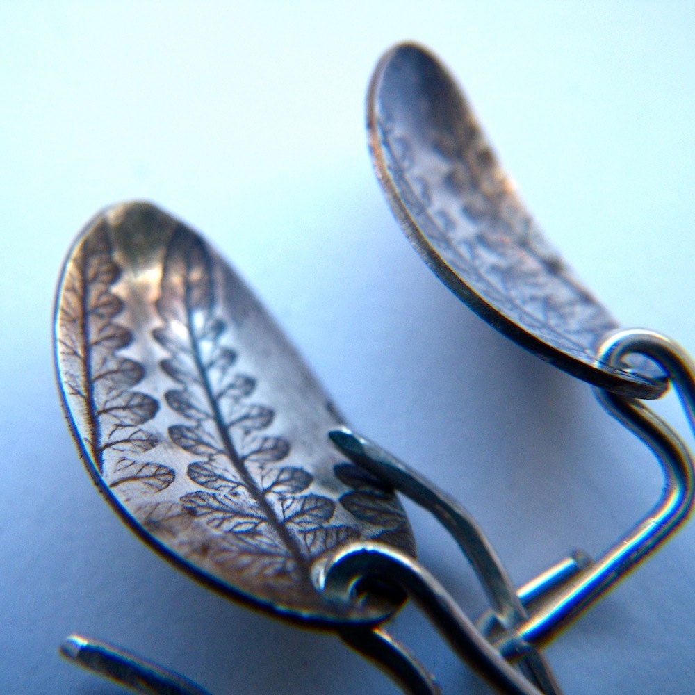 Silver Fern earrings by Cari-Jane Hakes, hybrid handmade, from the 'leaves' series