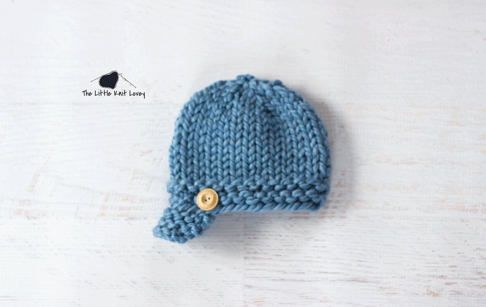 Little Knit Newsboy Hat for Baby In Blue, Adorable Photography Prop and Ready to Ship