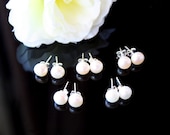 10% OFF set of  5 white pearl earrings - Sterling Silver wedding bridal jewelry gift, dainty earrings, delicate simple, birthday gift