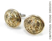 Mens Cufflinks Soldered Antique Military Navy Eagle Uniform Buttons WWII Shiny Gold Brass by Compass Rose Design