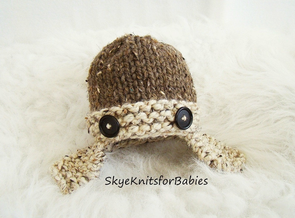 Knit Newborn Aviator Hat, Wool Blend, Beautiful Photo Prop, Choose Your Colors