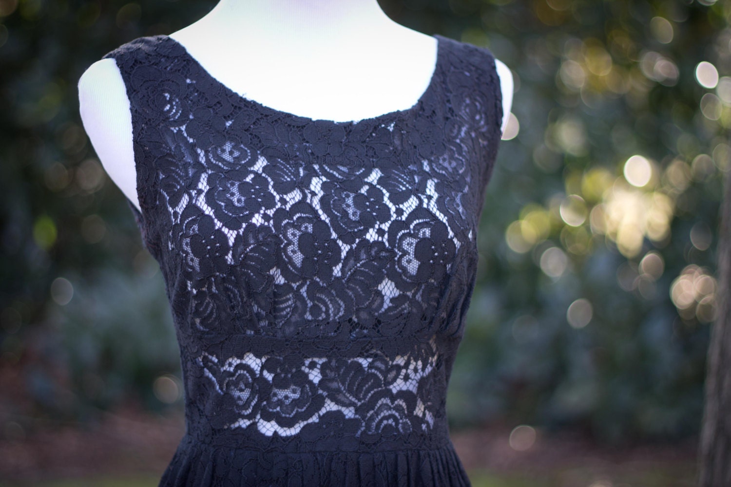 SALE-10 off-1950s Vintage black lace full circle skirt dress handmade Size S