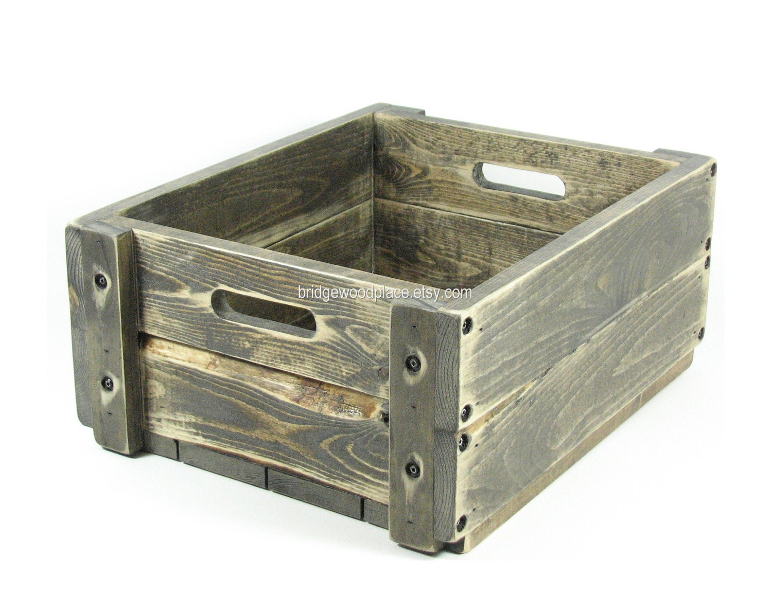 Wood Crate Wooden Box Storage Tote Rustic Decor Custom Crate Sizes and Wood Burning Monogram Available