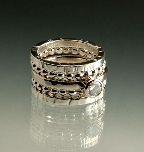 Moissanite Wedding Ring Sterling Silver Stacking Rings