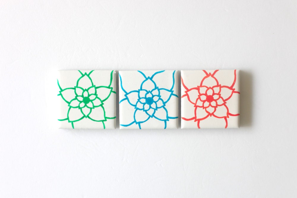 Hand Painted Tiles & Magnets - Flower Power . S380