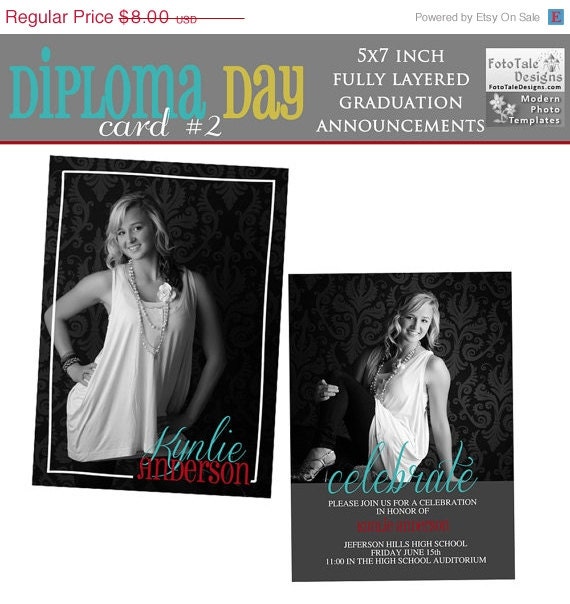 SALE INSTANT DOWNLOAD - Diploma Day Graduation Announcement 2- custom photo templates for photographers