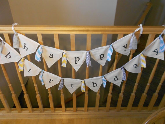 Happy Birthday fabric banners /bunting /Distressed/ Photo Prop Banner/Rag Garland / Nursery Decor/First Birthday/CUSTOM